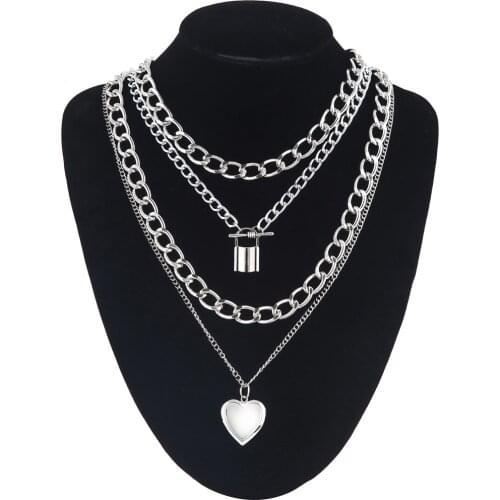 4pcs/Set Photo Locket Pendant Necklace fashion chain Collar Statement Steampunk Women Female Love Heart Lasso Necklace Jewelry