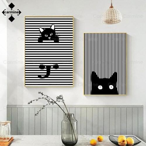 Black White Line Cat Nordic Poster and Print Modern Wall Art Canvas Painting Abstract Nursery Picture for Living Room Home Decor