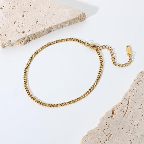 Gold Plated Stainless Steel Stacking Chain Anklets For Women 3mm Punk Miami Cuban Chain Anklet Foot Jewelry