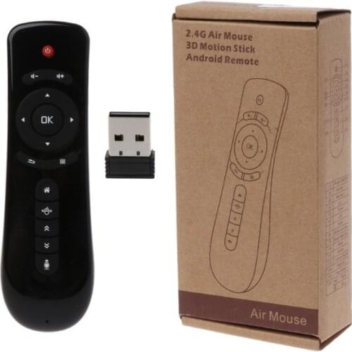 2.4GHz Fly Air Mouse T2 Remote Control Wireless With Microphone Mic Voice Search 3D Gyro Motion Stick for Android Smart TV Box