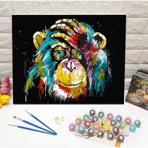 Framed Gorilla Oil Painting by Number Kit Hand Painted Canvas Wall Art Picture For Living Room Decoration Wall Art 40x50cm