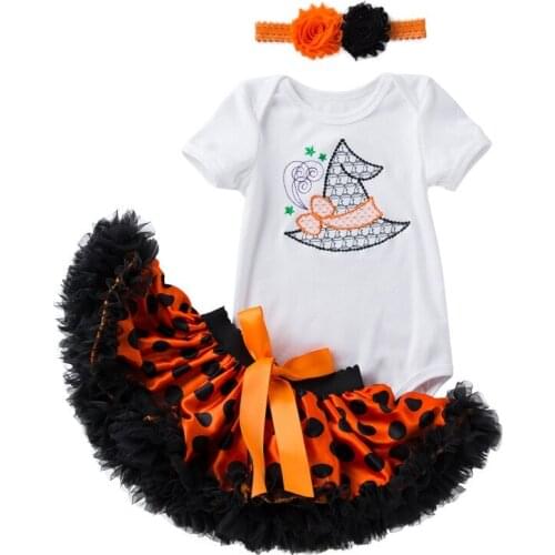 Embroidery Baby Girl Halloween Clothing Set Fashion Tutu Skirt+Romper+Headband 3Pcs Girl Infant Clothing Suit Party Outfits