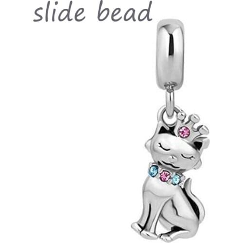 Slide beads Fashion cat animal pendant charm beads fit authentic pandora bracelets jewelry making diy valentines gifts
