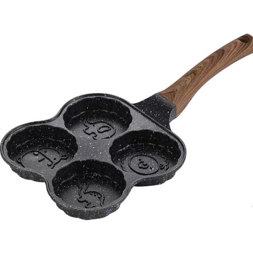 4 Hole Frying Pan Non Stick Breakfast Burger Egg Pancake Maker Wooden Handle Medical Stone Four Hole Omelet Pan