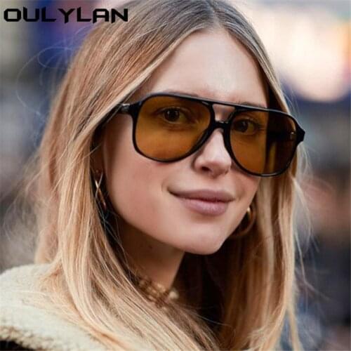 Oulylan Oversized Polarized Sunglasses Women Fashion Gradient Pilot Sun Glasses Men Vintage Brand Design Black Yellow Sunglass