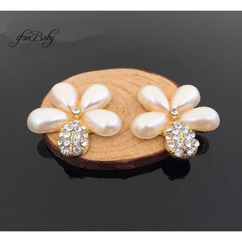 Rhinestone Flower Pearl Buttons for DIY hair accessories and wedding decoration metal buttons