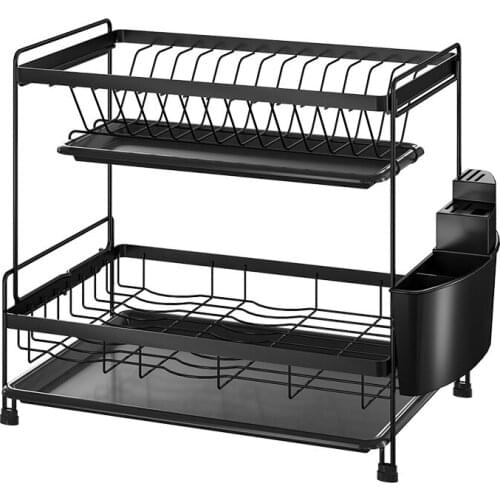 Dish Drying Rack, 2 Tier Dish Rack and Drainboard Set with Utensil Cutting Board Cup Holder, Dish Drainer
