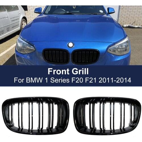 1Pair Car Front Bumper Kidney Grille For BMW F20 F21 1 Series 2011 2012 2013 2014 Replacement Double Slat Gloss Black Grilles