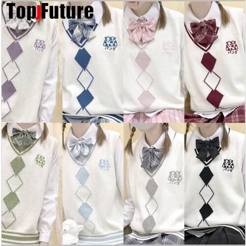 Japanese JK uniform knitted vest school Uniform CardigansJapanese girl JK /DK uniform Panda student Diamond embroidery sweater