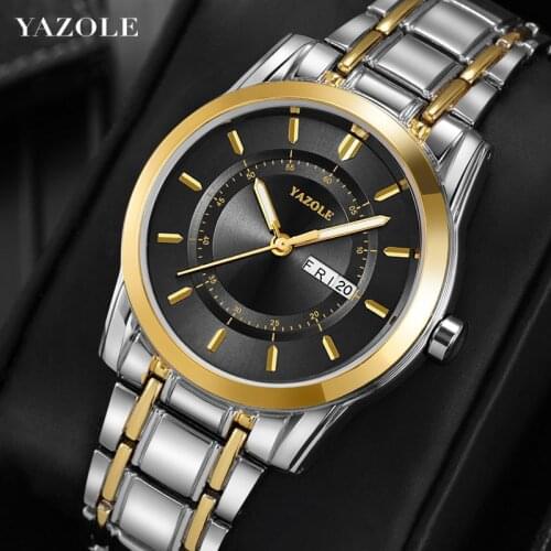 Yazole New Mens Watch Double Calendar Mens Watch Waterproof Night Light Alloy Steel Belt Watch High-end Fashion Mens Watch