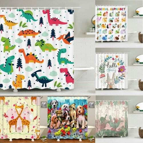 Cartoon dinosaur shower curtain Bath Screen kids bathroom curtains waterproof Polyester Home Decoration With Hooks