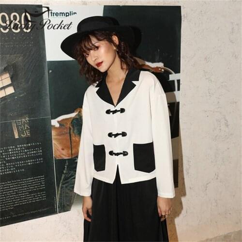 Women Spring Autumn Slim Black Patchwork Pockets Shirt Ladies Solid Color Plus Size Blouses Female Brand Casual Tops ZM703