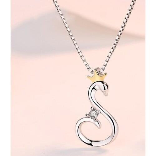 YSH New 100% 925 Sterling Silver Crown Swan Zircon Pendants Necklaces 2020 Woman DIY Jewelry Valentines Day Gifts Free Shipping