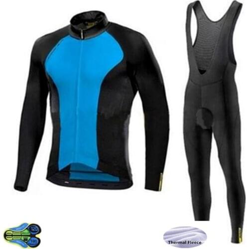 Winter 2019 MAVIC TEAM Long Sleeve Cycling Jersey Bike Pants Set Mens Ropa Ciclismo Thermal Fleece Bicycling Maillot Culotte 12D