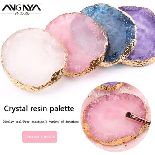 1 Pcs Crystal Resin Palette Nail Art Painting Gel Palette Stylish Golden Edge Mix Stir Crystal Gem Plate Nail Art DIY Tool A154