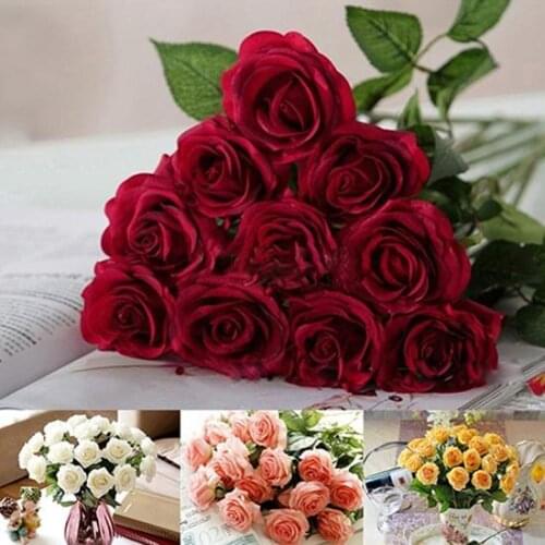 10 Pcs Artificial Latex Rose Flowers Wedding Party Office Table Bouquet Home Decor Festival Craft Decor Real Touch Flowers
