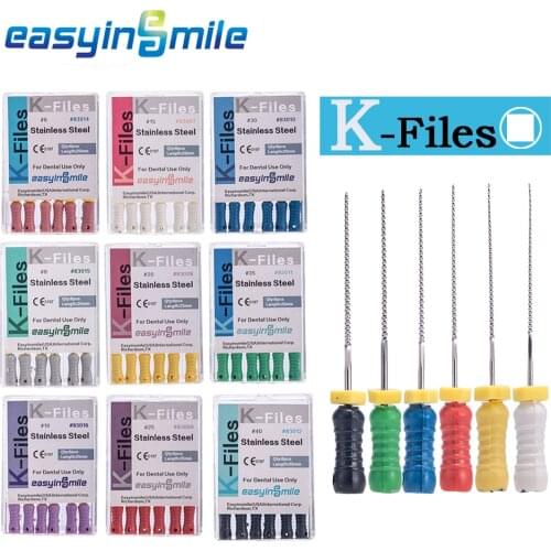 EASYINSMILE 10Packs Endodontic Dental Endo Root Canal Hand Use File K-FILES Stainless Steel Tips 25mm