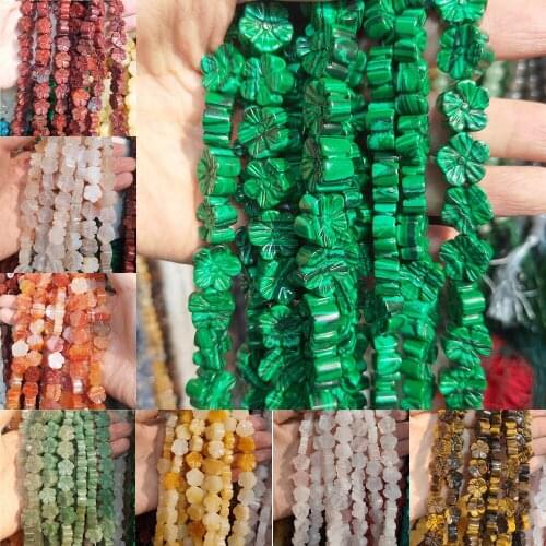14x14x8mm 16pcs/strand Natural Semi-precious Stone Loose Beads Double Sided Carving Plum Blossom Shape DIY for Making Earrings