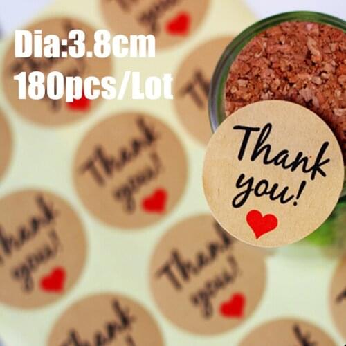 180pcs/lot 38*38mm Round Thank you Hand Made Stickers Kraft Label Sticker DIY For Gift Cake Baking Sealing Sticker