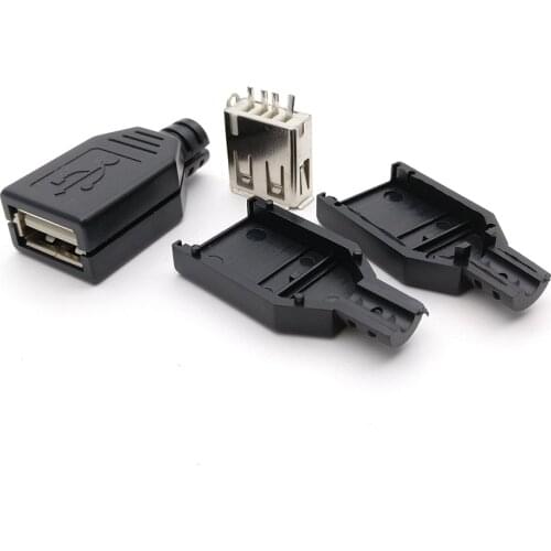 20Pcs Type A Female USB 4 Pin Plug Socket Jack Connector Plug Socket with Black Plastic Cover Seat Welding Wire Adapeter