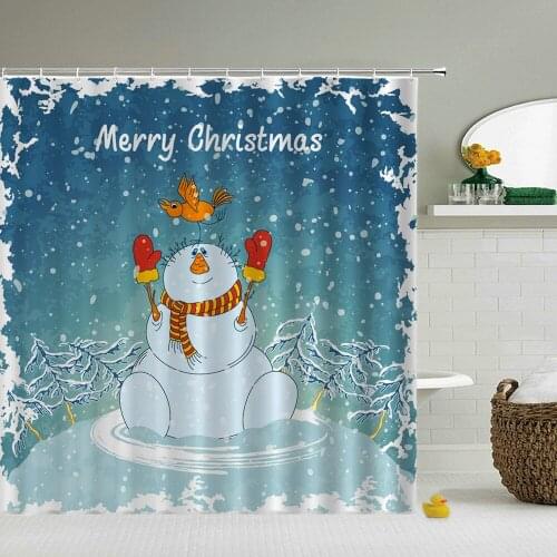 2021Christmas Shower Curtains Santa Claus Snowflake Waterproof Bathroom Curtains New Year Xmas Decoration 3d Print Bath Screen