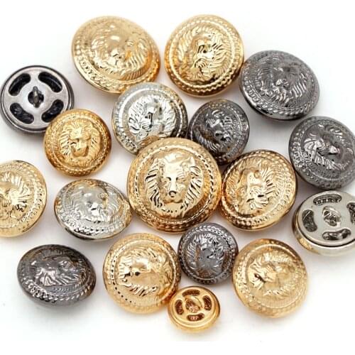 5Pcs Round Button Lion Head Metal Button For Coat Clothes Decorative Shank Button Gold Silver Black Sew Accessories 15-28MM