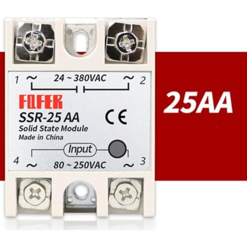 5pcs/lot SSR-25AA 25A Single-phase Solid State Relay Module 80-250VDC Input 24-380VAC output SSR25AA