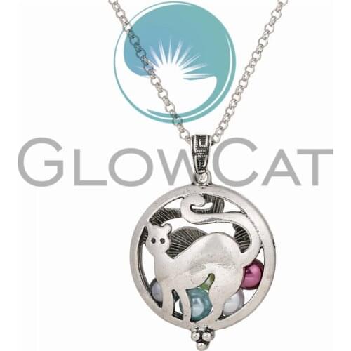 Aroma Diffuser Lovely Cat Necklace Vintage Open Lockets Pendant Perfume Oil Locket 50cm Chain +1pc pad