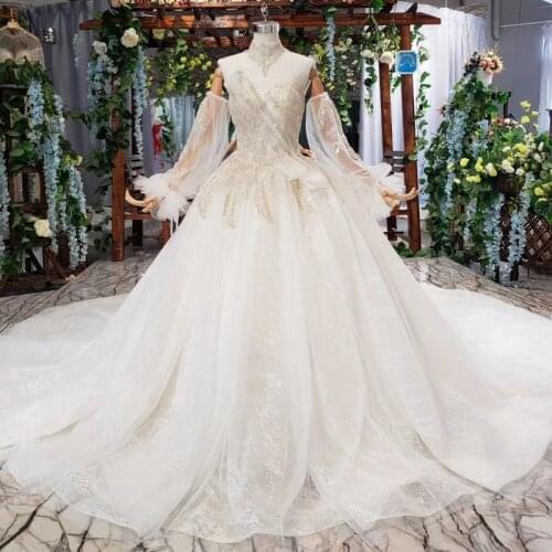 BGW HT41617 Wedding Dress Detachable Sleeves Neck Chain Strapless Sequined Special Wedding Gowns Vestido De Novia Bohemio