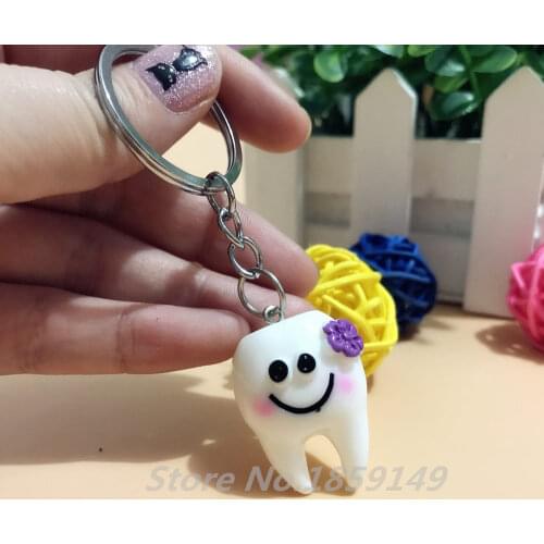 10pcs Lovely Cartoon Dental Simulation Tooth Pendant Keychain Women Girls Bag Hanging Accessories Gift
