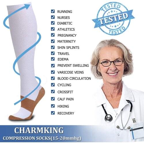 Hot 3 Pairs Compression Stocking for Women 35 - 45 mm Thigh High Soft Knee Long Stockings for Men Nylon Unisex for Dress