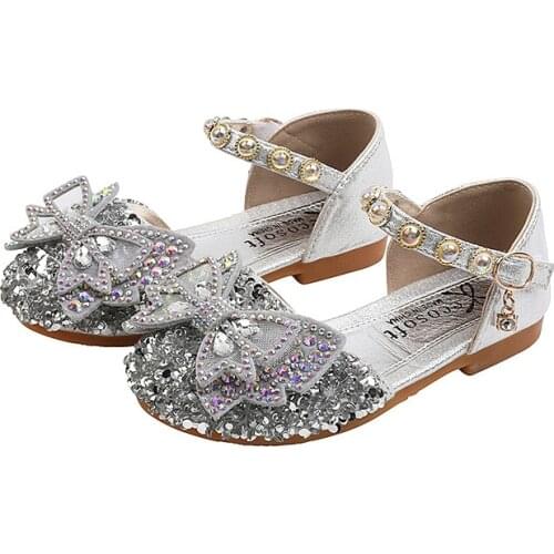 COZULMA 1-12 Years Toddler Baby Girls Sandals Kids Leather Shoes Children Wedding Party Bow Rhinestone Bling Beading Shoes 21-35