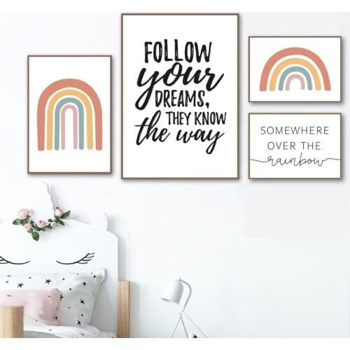 Rainbow Pink Print Baby Nursery Decoration Nordic Posters and Prints Wall Art Canvas Painting Pictures Girls Bedroom Decor
