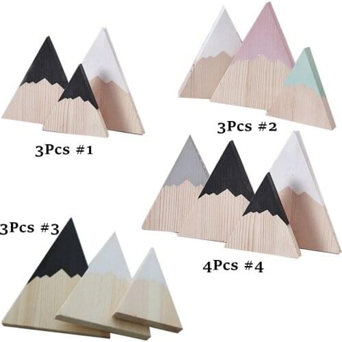 Home Nordic Top Woodland Wood Mountain Decorative Handmade Kids Bookends Home Decor Wooden Mountain Babys Room Decor 3pcs/set