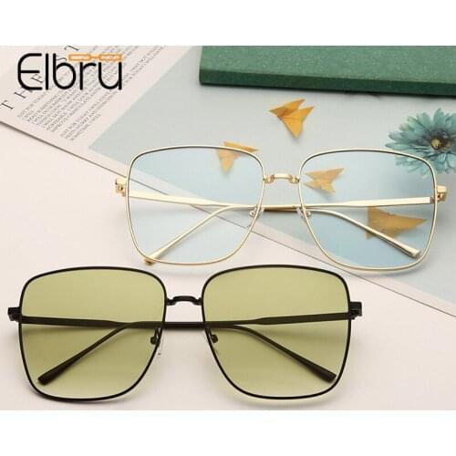 Elbru Retro Fashion Oversized Square Sunglasses Brand Designer Colorful Eyewear Street Snap Sunshades Women UV400 Sun Glasses