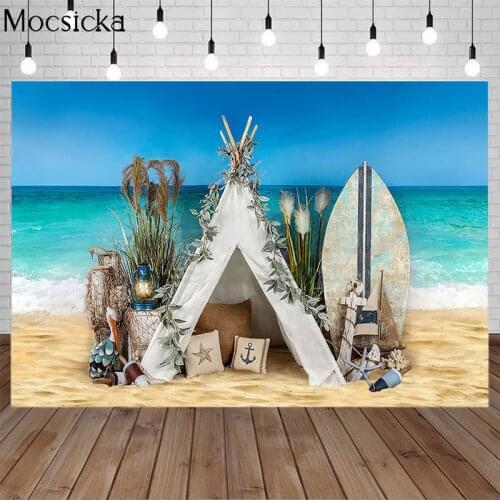 Hawaii Beach Surfing Background for Photography White Tent Reed Backdrop for Birthday Photographic Backdrops For Photo Studio