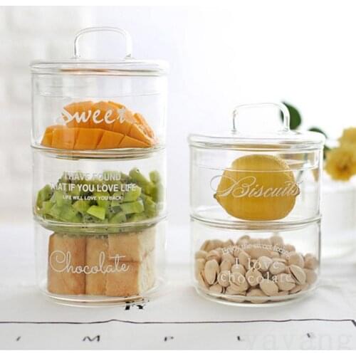 Glass Jars with Lids Stackable Clear Moisture-proof Seasoning Storage Bottle Kitchen Food Fruit Salad Bowl Christmas Candy Jar