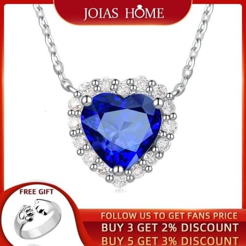 JoiasHome Classic 925 Silver Jewelry Necklace with Heart-shape Sapphire Zircon Gemstones Pendant for Women Wedding Party Gifts