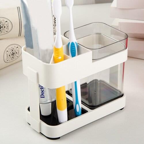 Toothbrush Container Holder Combo and Tumbler Cup for Mouth Gargling and Toothpaste Organising Bathroom Storage Organizer Box