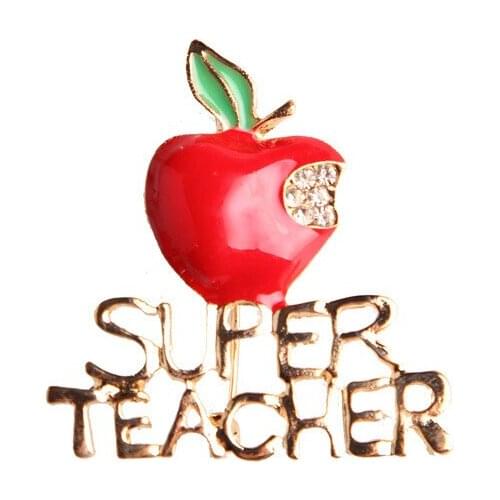 Red Super Teacher Xmas Gift Unisex With Crystal Brooch Pin Show Your Love