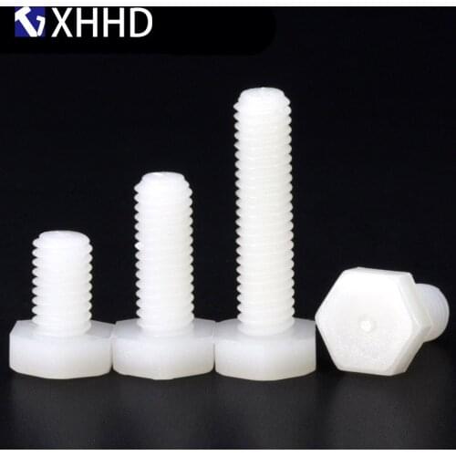 M6 M8 White Nylon External Hex Machine Screw Metric Full Thread Outside Plastic Insulation Hexagonal Bolt PA66