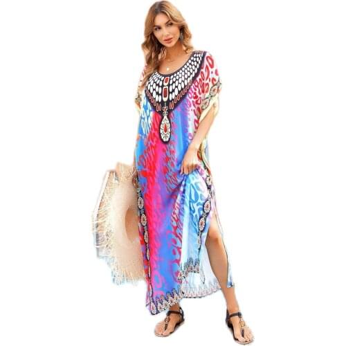 Summer Bikini Cover Ups 2021 Women Swimwear Cover Up FLORAL STORY Boho Printed Beach Maxi Dress Woman Bohemian Swimsuit Cover Up