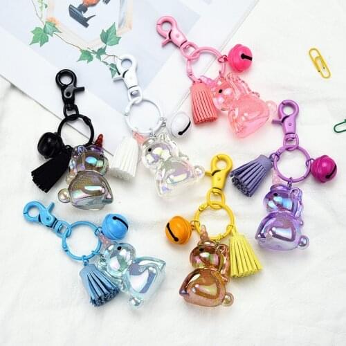 Cute Unicorn Bell Pendant Keychains Women Couple Bag Car Key Rings Cartoon Acrylic Animal Jewelry Key Holder Accessories Gift