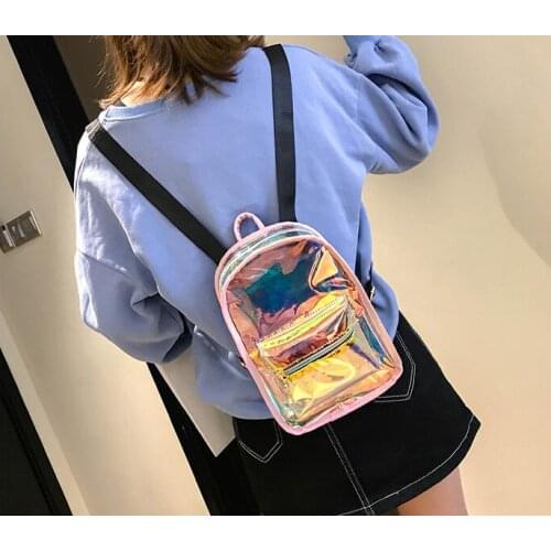 Mini Travel colorful Laser Backpack Women Girls Shoulder Bag PU Leather Holographic Backpack School Bags for Teenage Girls
