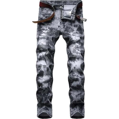 KIOVNO Fashion Mens Vintage Casual Jeans Pants Stretch Printed Denim Trousers Male Streetwear