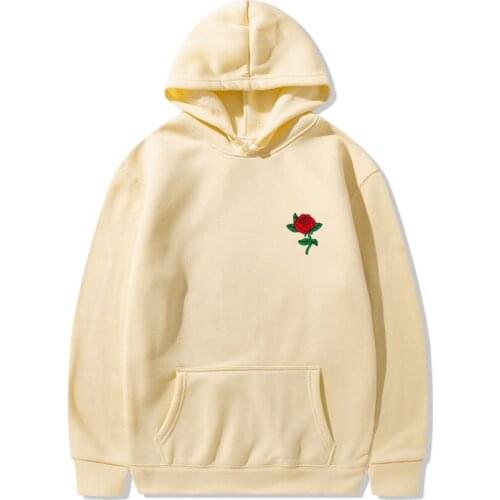 Fashion Trend Rose flower Print Hoodies Hip Hop Casual Sweatshirts Man Streetwear Harajuku Autumn Winter Fleece Hoodie Clothes