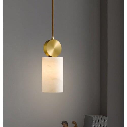 New Chinese Style Creative Geometric Marble Single Head Chandelier Art Restaurant Bar Bedroom Bedside Living Room Copper Hanging