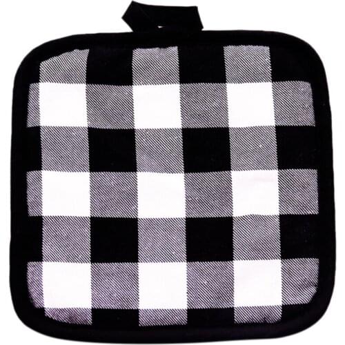 Placemat Cotton Plaid Fabric Square Thick Heat Insulation Coaster Household Anti-Scalding Dining Table Pot Mat, 6PCS