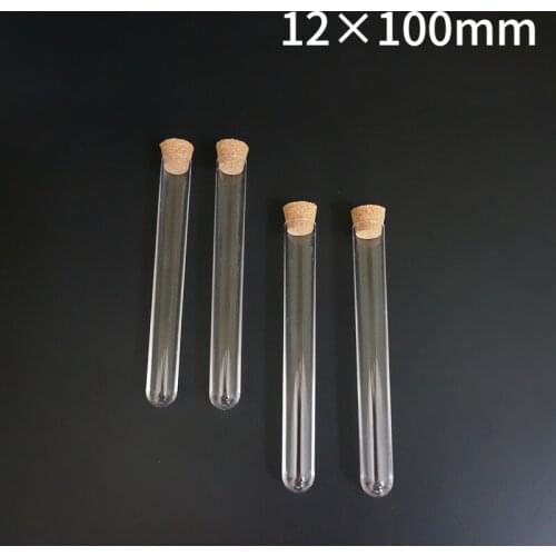 20pcs/lot 12x100mm Transparent Plastic Round Bottom Test Tube With Cork Stoppers Empty Scented tea Tubes