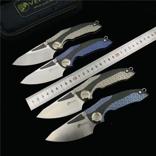 KEVIN JOHN VENOM Armor Flipper Folding knives m390 blade CF titanium outdoor camping survival fruit knife EDC tools